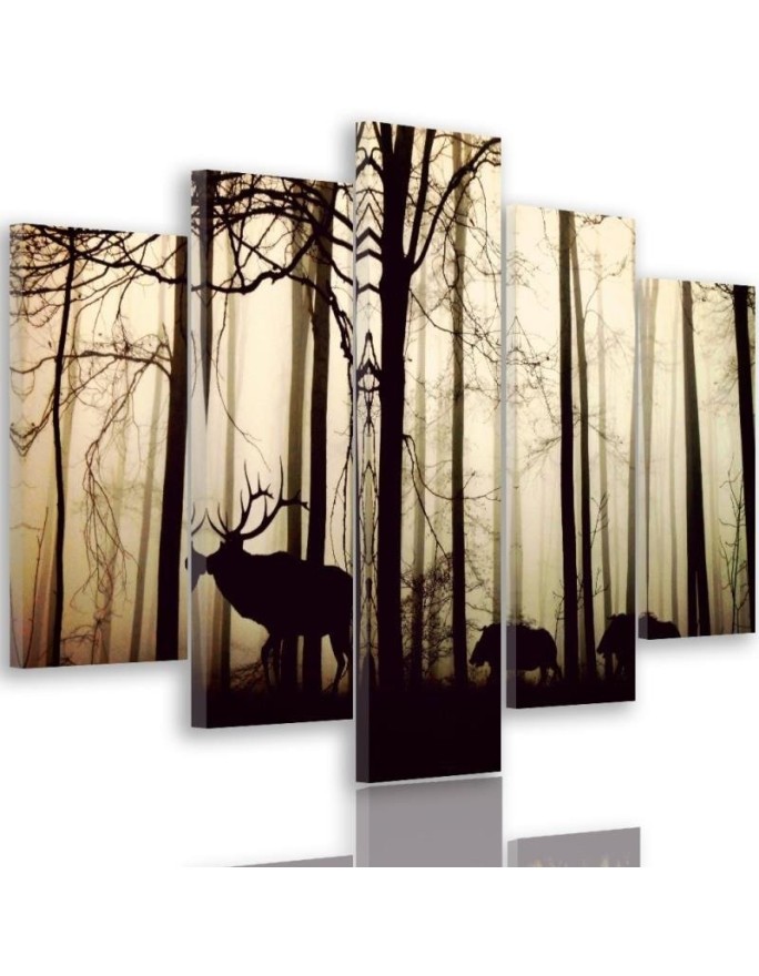 5 Piece Deer in the forest canvas painting for living room | FEEBY