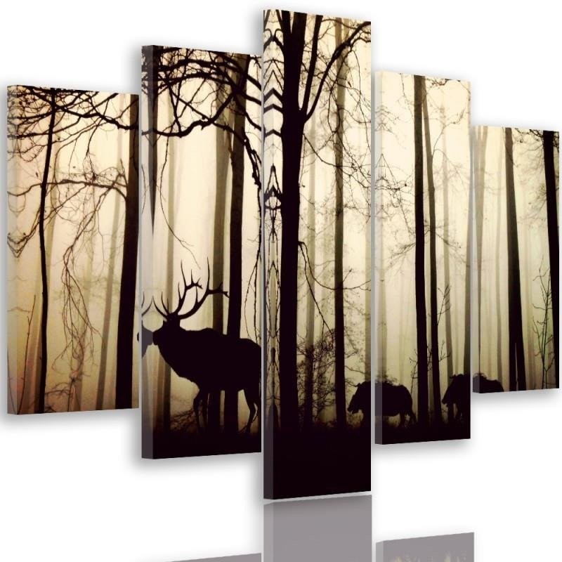 5 Piece Deer in the forest canvas painting for living room | FEEBY