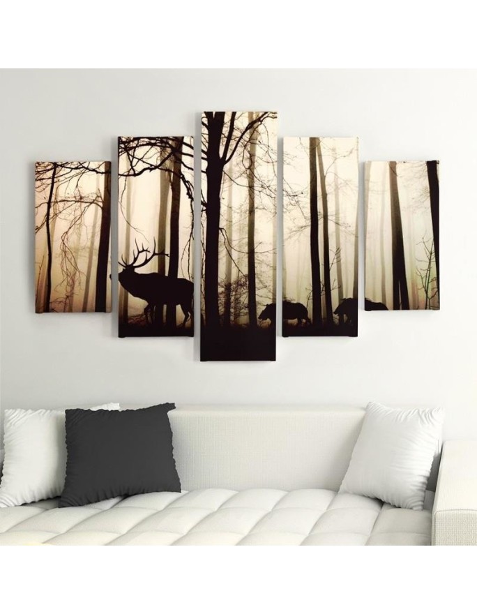 5 Piece Deer in the forest canvas painting for living room | FEEBY