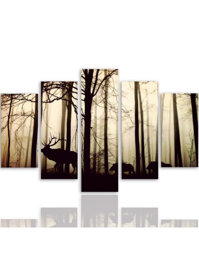 5 Piece Deer in the forest canvas painting for living room | FEEBY