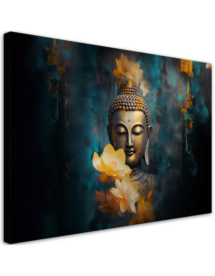 Exclusive AI Canvas paintings - Buddha and golden flowers | FEEBY