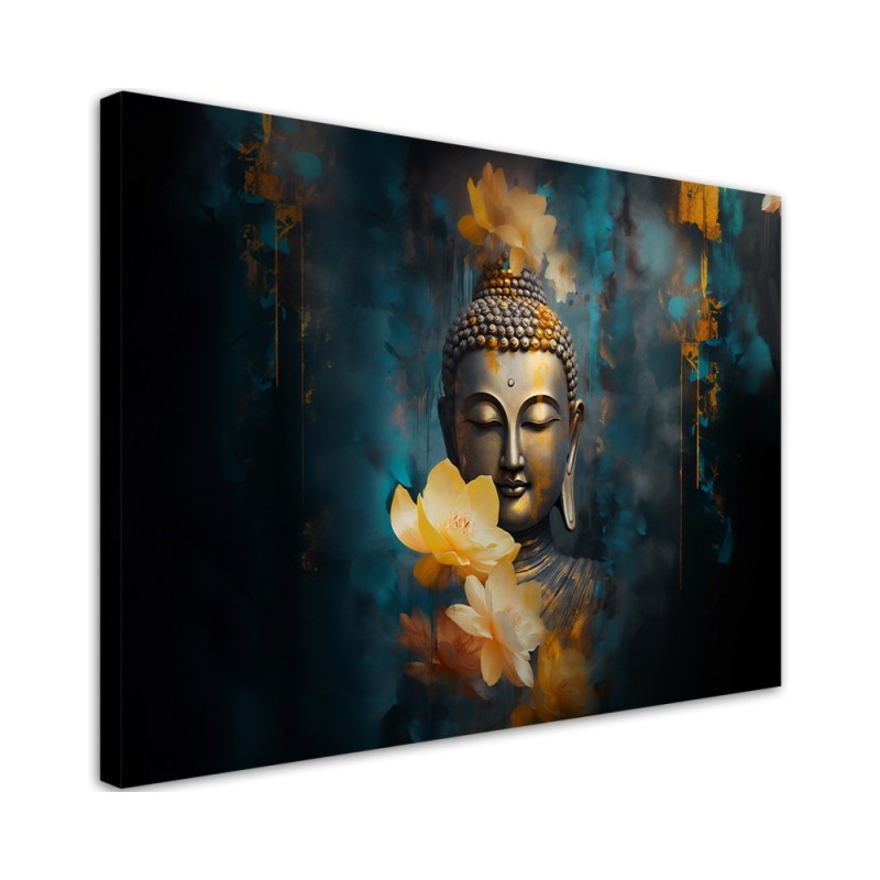 Exclusive AI Canvas paintings - Buddha and golden flowers | FEEBY