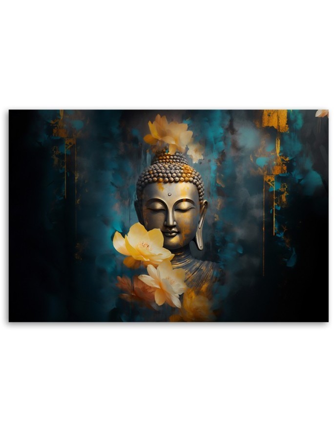 Exclusive AI Canvas paintings - Buddha and golden flowers | FEEBY