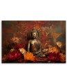 AI Wall art painting - Meditating Buddha and colourful flowers | FEEBY