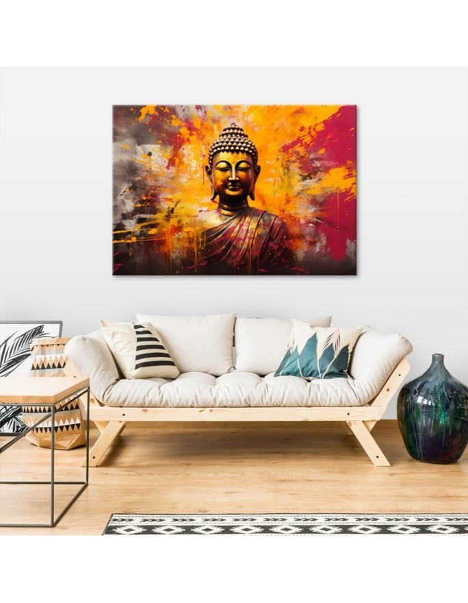 Stylish AI Canvas prints for the bedroom - Buddha statue colourful abstract | FEEBY