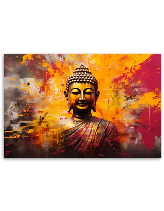 Stylish AI Canvas prints for the bedroom - Buddha statue colourful abstract | FEEBY