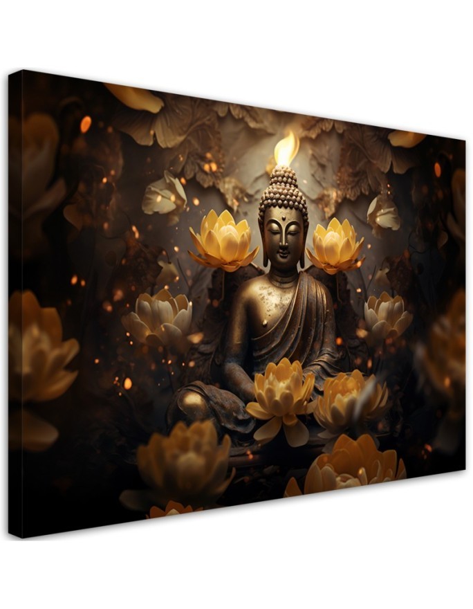 Modern AI Canvas paintings for living room - Golden Buddha and lotus flowers | FEEBY