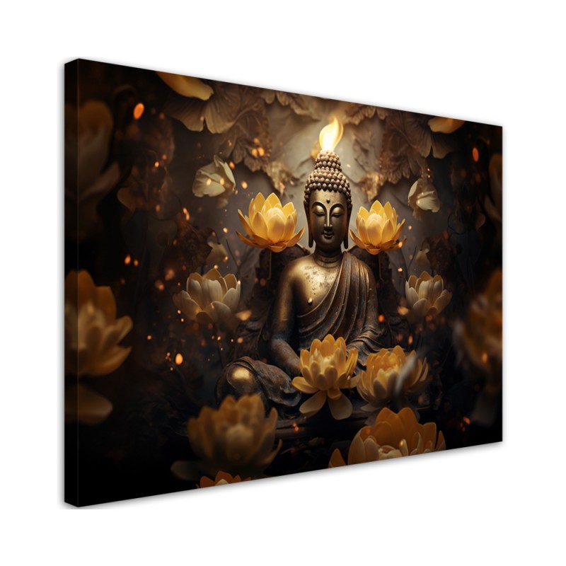 Modern AI Canvas paintings for living room - Golden Buddha and lotus flowers | FEEBY