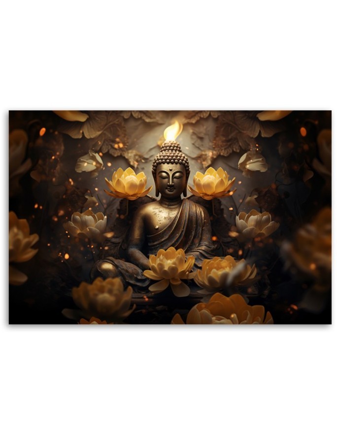 Modern AI Canvas paintings for living room - Golden Buddha and lotus flowers | FEEBY