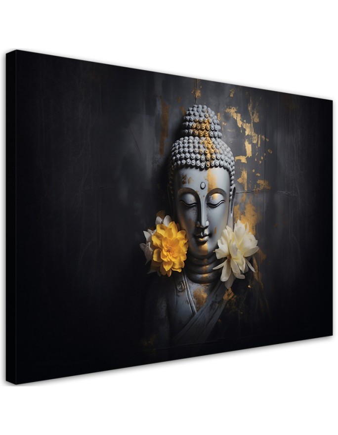 AI Prints Canvas prints for the living room - Grey Buddha and flowers | FEEBY