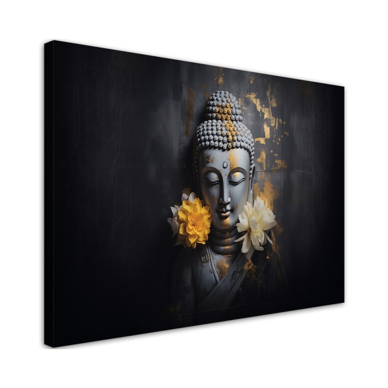 AI Prints Canvas prints for the living room - Grey Buddha and flowers | FEEBY