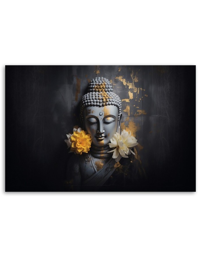 AI Prints Canvas prints for the living room - Grey Buddha and flowers | FEEBY