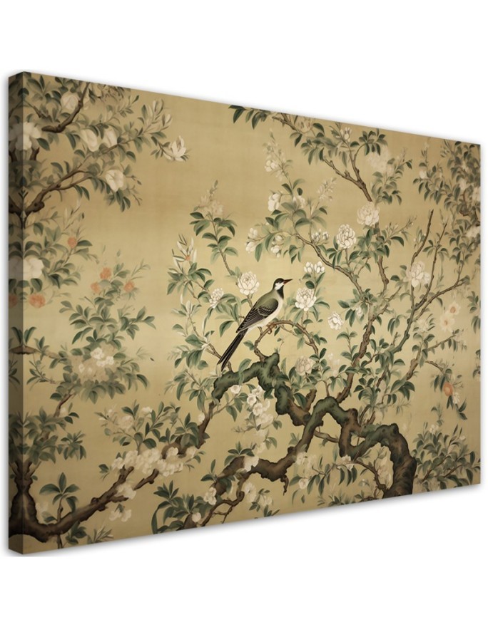 Canvas prints AI for the bedroom - Bird Abstract Chinoiserie | FEEBY