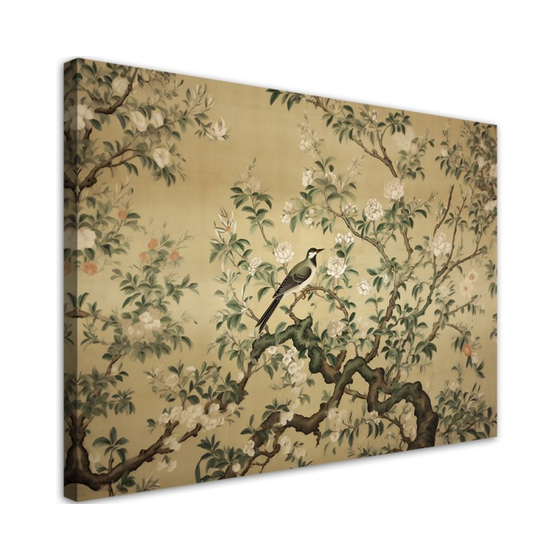 Canvas prints AI for the bedroom - Bird Abstract Chinoiserie | FEEBY