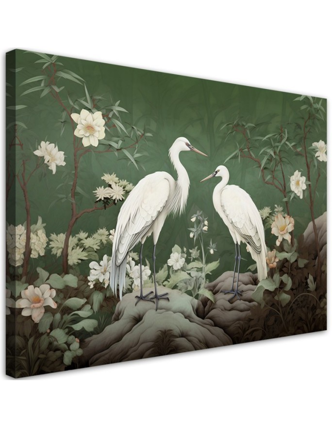 Stylish AI Canvas paintings for living room - White Cranes Abstraction | FEEBY