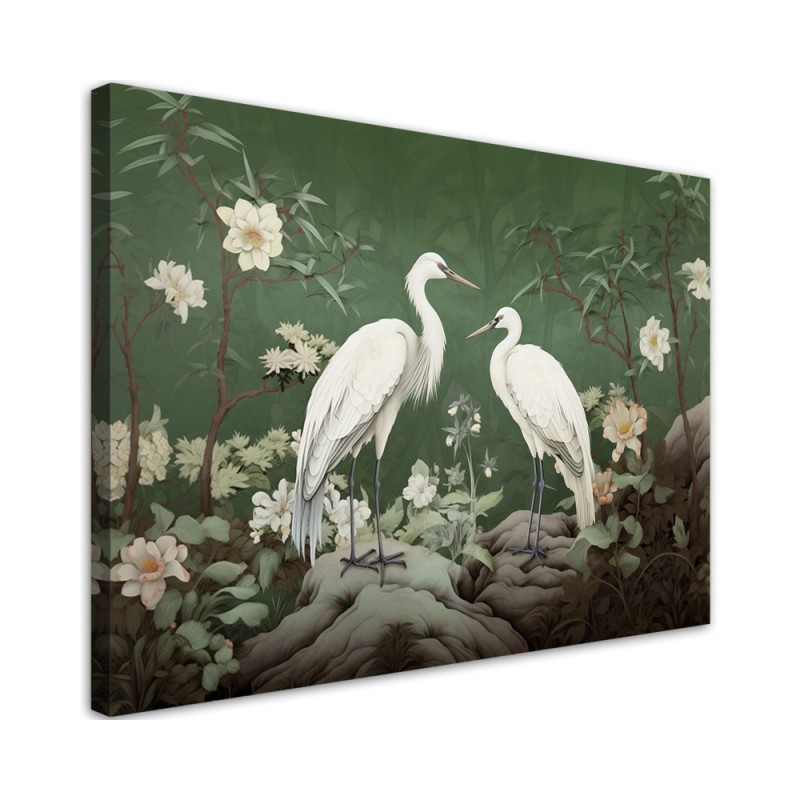Stylish AI Canvas paintings for living room - White Cranes Abstraction | FEEBY