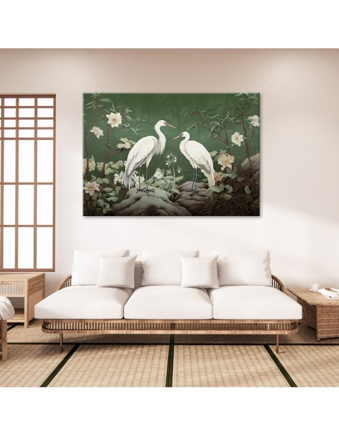 Stylish AI Canvas paintings for living room - White Cranes Abstraction | FEEBY
