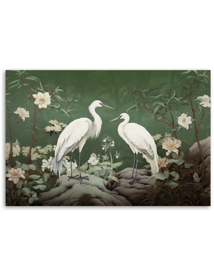 Stylish AI Canvas paintings for living room - White Cranes Abstraction | FEEBY