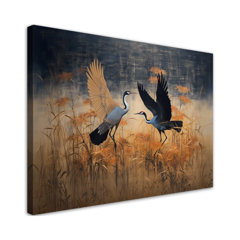 Modern AI Canvas paintings for living room - Crane Birds Abstraction | FEEBY