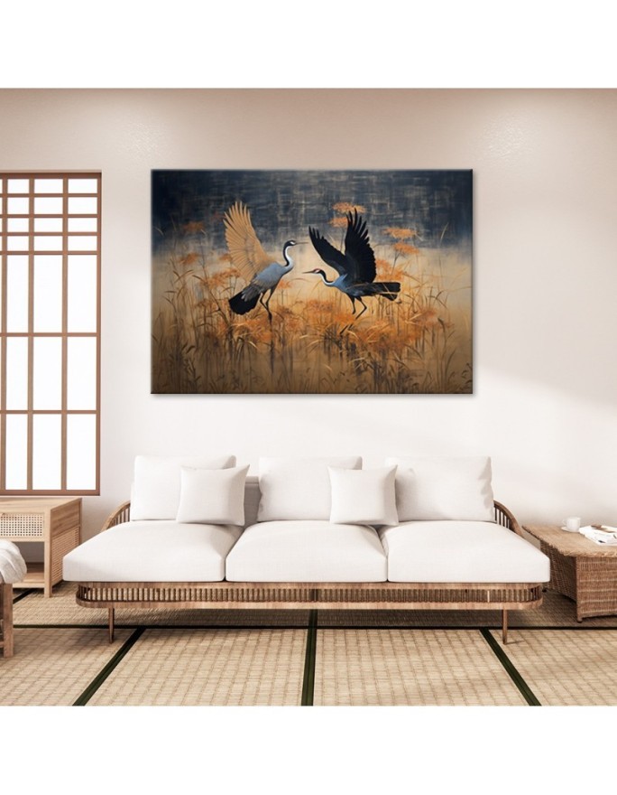 Modern AI Canvas paintings for living room - Crane Birds Abstraction | FEEBY