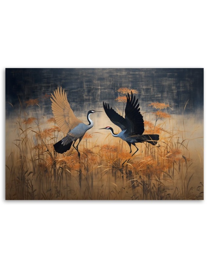 Modern AI Canvas paintings for living room - Crane Birds Abstraction | FEEBY
