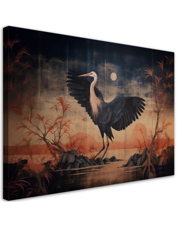 Printed AI Canvas prints for living room - Crane Nature Oriental | FEEBY