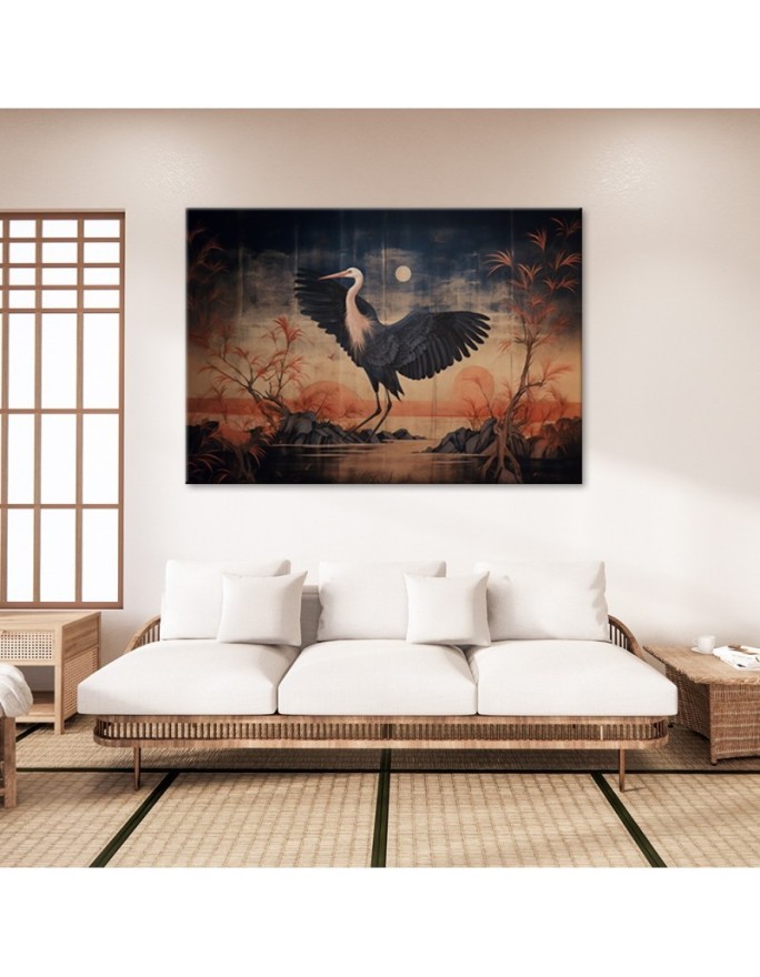 Printed AI Canvas prints for living room - Crane Nature Oriental | FEEBY