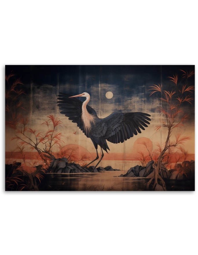 Printed AI Canvas prints for living room - Crane Nature Oriental | FEEBY