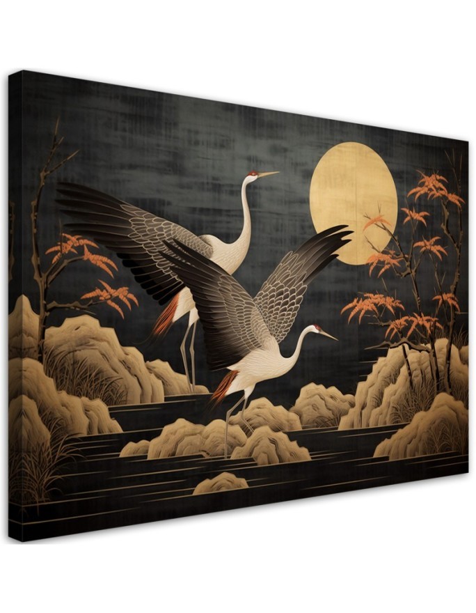 Stylish AI Canvas paintings for living room - Peacocks against the moon | FEEBY