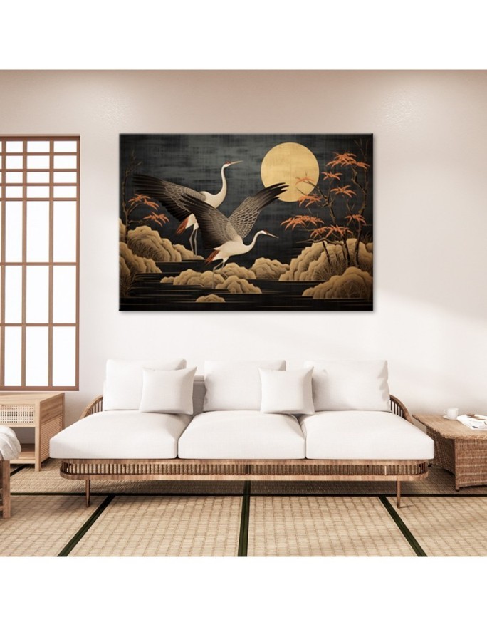 Stylish AI Canvas paintings for living room - Peacocks against the moon | FEEBY