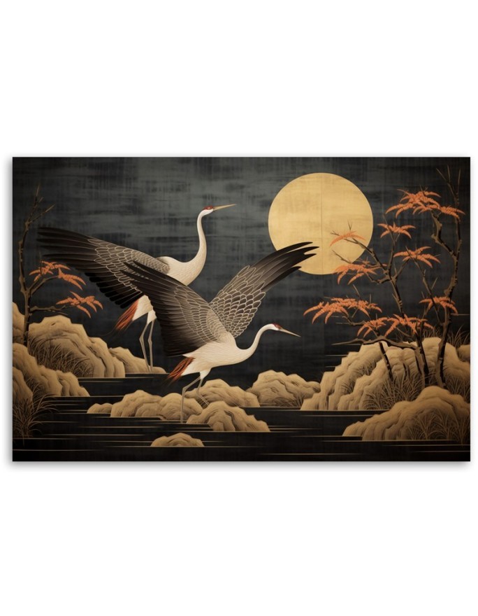Stylish AI Canvas paintings for living room - Peacocks against the moon | FEEBY