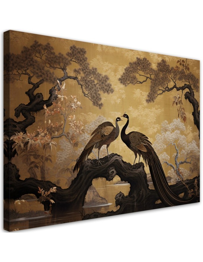 Exclusive AI Canvas paintings - Peacocks Bonsai Tree | FEEBY