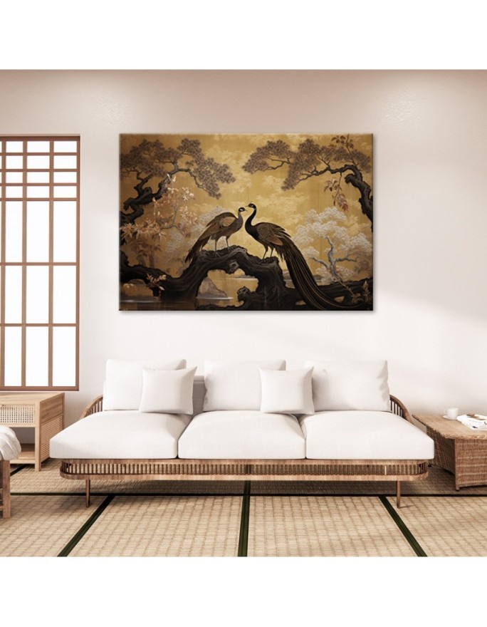 Exclusive AI Canvas paintings - Peacocks Bonsai Tree | FEEBY
