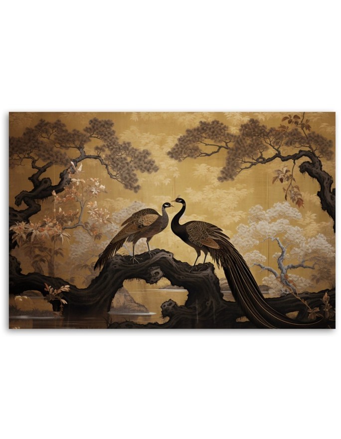 Exclusive AI Canvas paintings - Peacocks Bonsai Tree | FEEBY