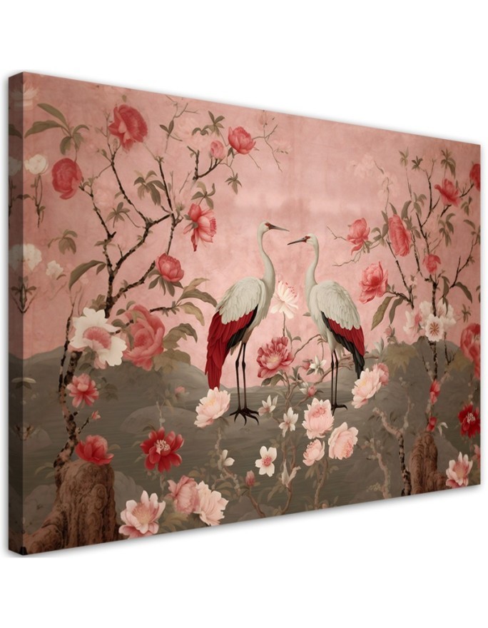 Wall art paintings for the bedroom - Chinoiserie flowers and birds | FEEBY