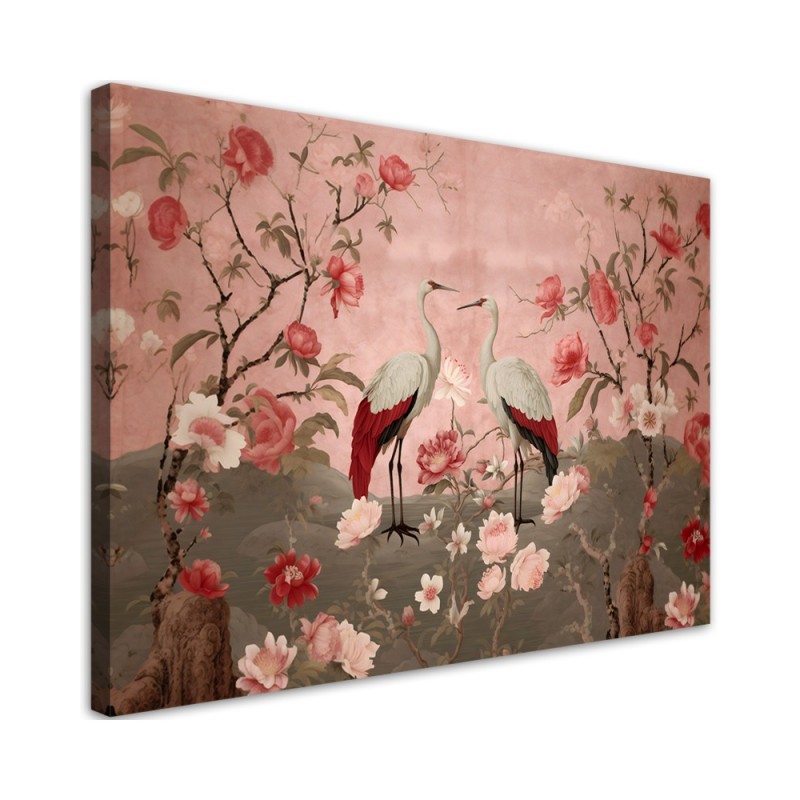 Wall art paintings for the bedroom - Chinoiserie flowers and birds | FEEBY