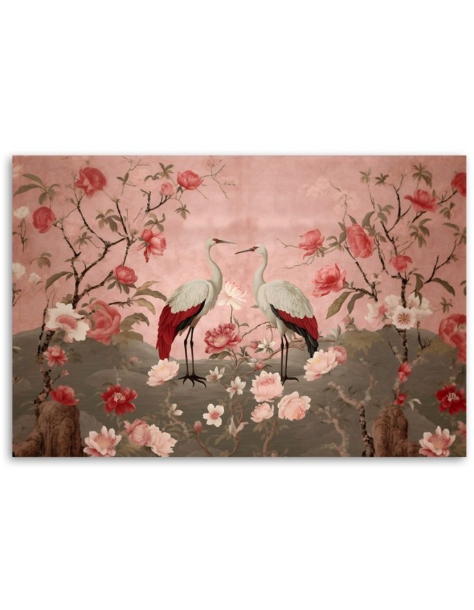 Wall art paintings for the bedroom - Chinoiserie flowers and birds | FEEBY