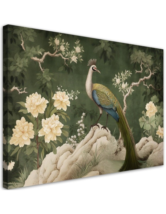 Beautiful AI Canvas paintings for the living room - Oriental peacock green | FEEBY