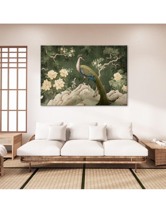 Beautiful AI Canvas paintings for the living room - Oriental peacock green | FEEBY