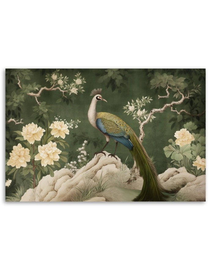Beautiful AI Canvas paintings for the living room - Oriental peacock green | FEEBY