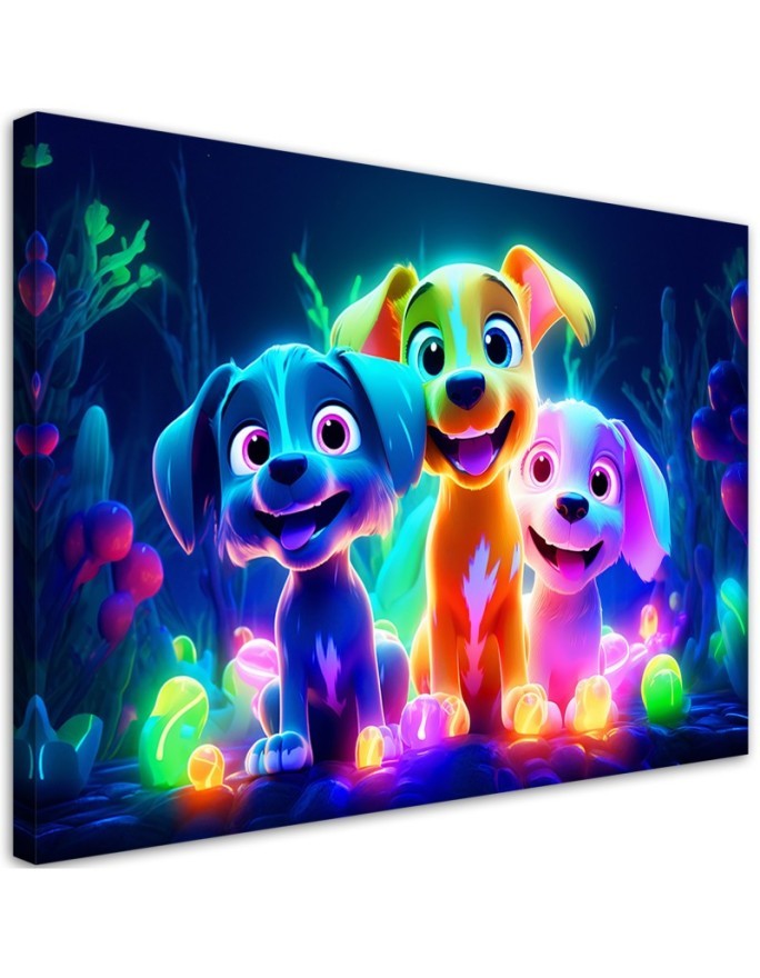 Children's room paintings AI - Neon cartoon dogs | FEEBY