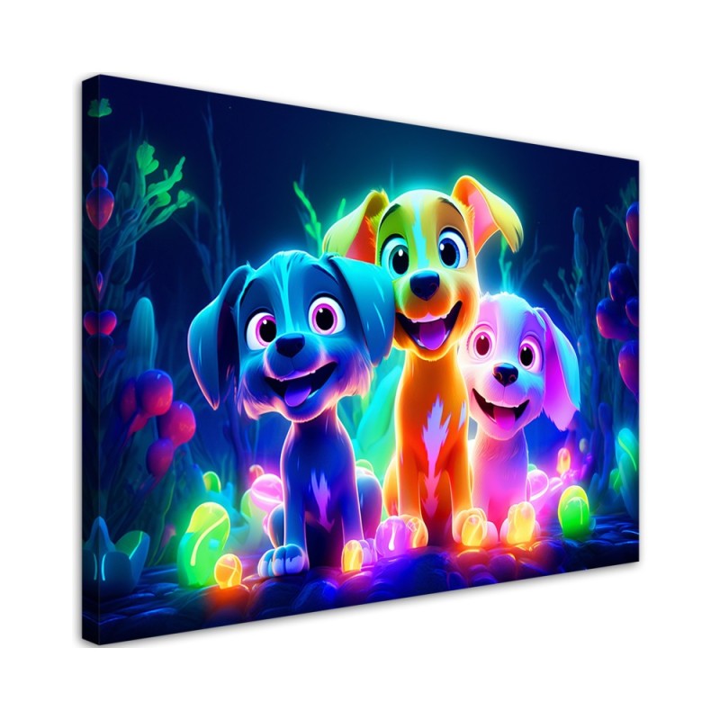 Children's room paintings AI - Neon cartoon dogs | FEEBY
