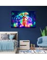 Children's room paintings AI - Neon cartoon dogs | FEEBY
