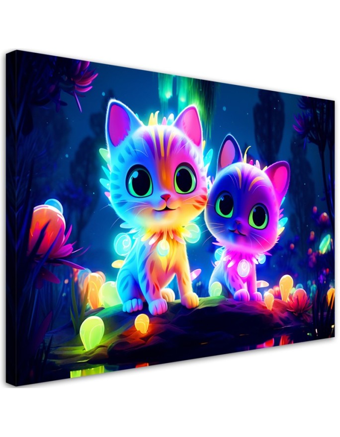 Canvas print AI Cute Cats Neon