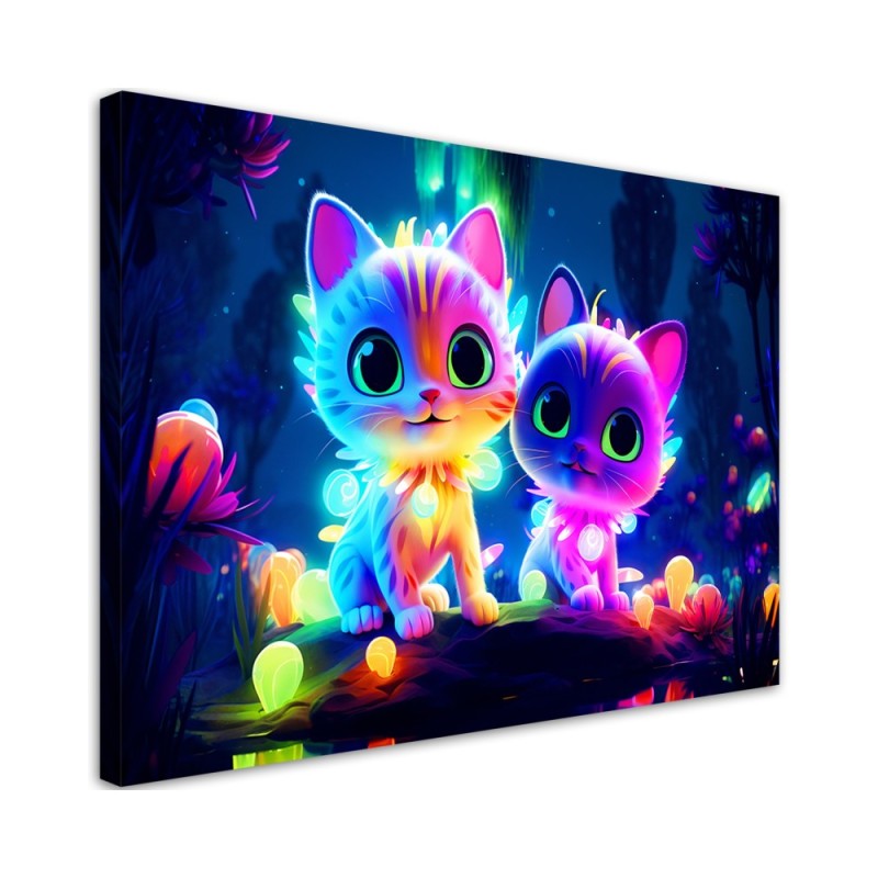 AI Canvas prints for children - Cute neon cats | FEEBY