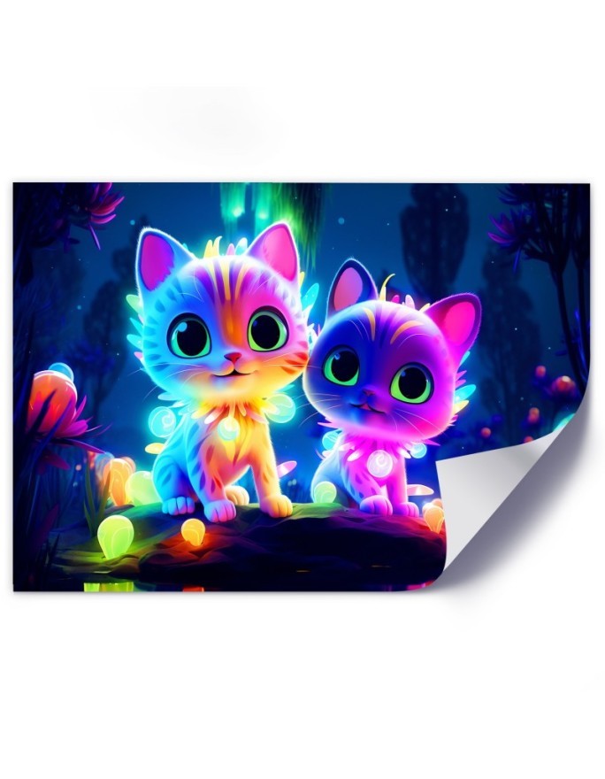 AI Canvas prints for children - Cute neon cats | FEEBY