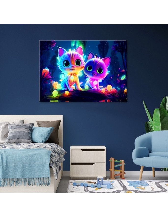 AI Canvas prints for children - Cute neon cats | FEEBY