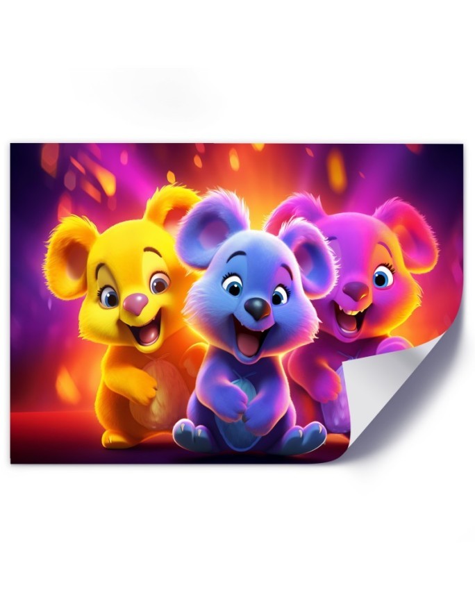 AI Canvas paintings for kids - Neon abstract bears | FEEBY
