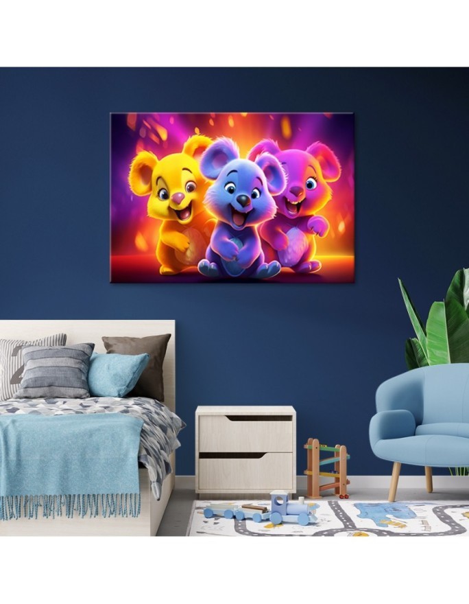 AI Canvas paintings for kids - Neon abstract bears | FEEBY
