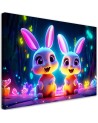 Children's room AI Canvas prints - Cartoon neon bunnies | FEEBY